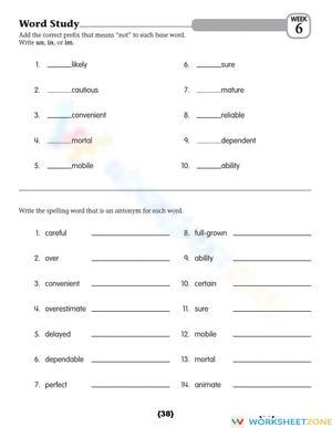 Grade 6 Negative Prefixes & Antonyms | Essential Worksheet