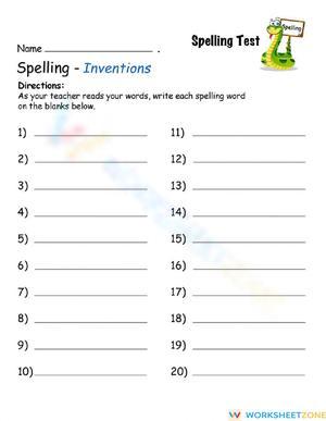 Essential Grade 5 Inventions Spelling Test Worksheet
