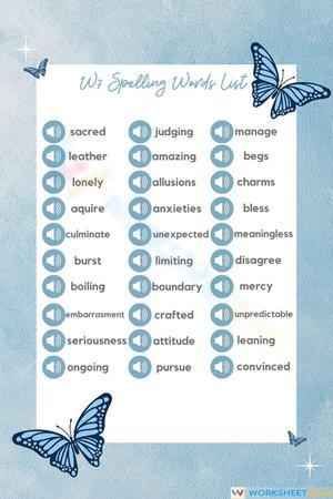 Printable W7 Spelling Words List | Grade 8-11 ELA