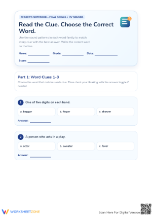 Final Shwa + /r/ Sounds Worksheet | Printable Grade 4 ELA