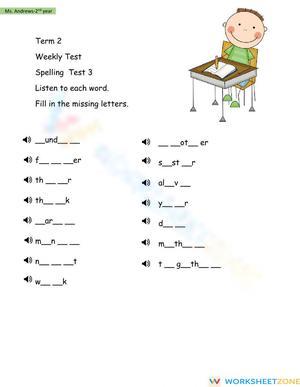 Essential Grade 2 Spelling Test | Term 2 Weekly Worksheet