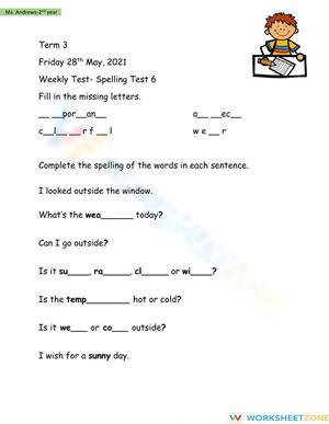 L.2.2 Printable Worksheet: Spelling Test 6 — Grade 2