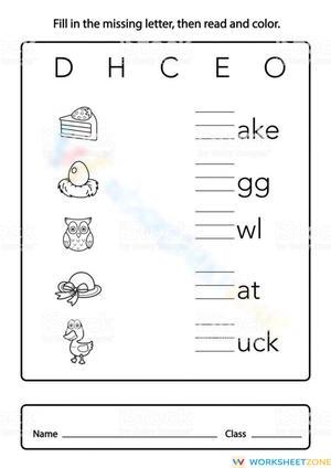 Printable Missing Letter Worksheet | Grade K-1 Spelling