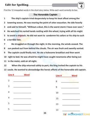 Printable Edit for Spelling Worksheet | Grade 6 ELA