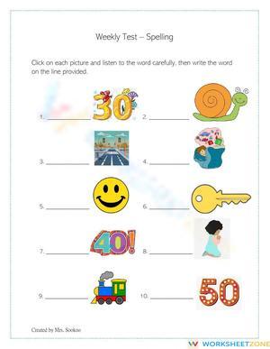 Essential Grade 2-3 Spelling Test: Long E Words Worksheet