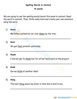 Essential "Th" Spelling Words in Context Worksheet | Grade 2