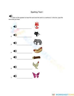 Printable Grade 1 Spelling Test Worksheet | Essential ELA