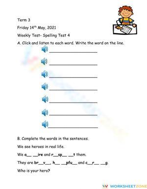 Grade 2 Spelling Test Worksheet — Printable No-Prep ELA