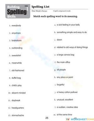Printable Compound Words Spelling Worksheet | Grades 5-8