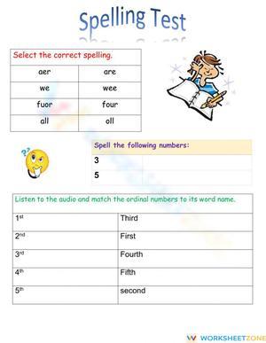 Essential Grade 1 Spelling & Number Words Worksheet