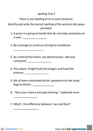 Spelling Error Correction Worksheet for Writing Practice