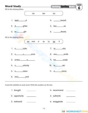Essential Grade 6 Spelling: Vowel Digraphs & Syllables