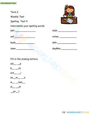 CCSS L.2.2.D Worksheet: Grade 2 Spelling Test | Essential