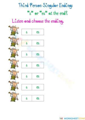 Printable 3rd Grade Singular Verb Endings Practice