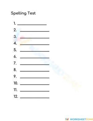 Printable 12-Word Spelling Test Template | Grades 1-5