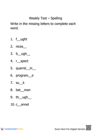 Grade 5 Spelling Worksheet — Essential Fill in the Blanks