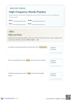 Essential Spelling Worksheet | Grade 4 High-Frequency Words