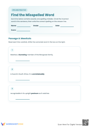 Essential Grade 5 Spelling Errors Worksheet | ELA