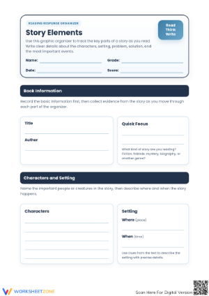 RL.4.3 Story Elements Assessment Worksheet - Grade 4 Printable