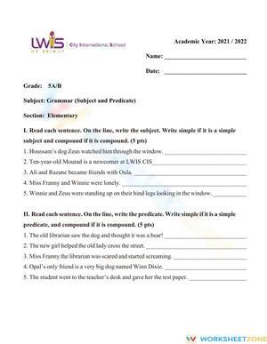 Subject and Predicate For Elementary Students