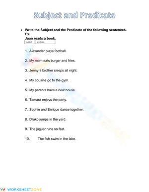 Subject and Predicate - Vocabulary
