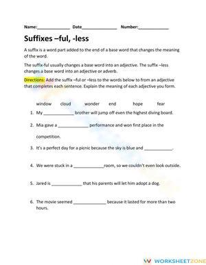 Essential Suffixes -ful and -less Worksheet | Grades 3-4