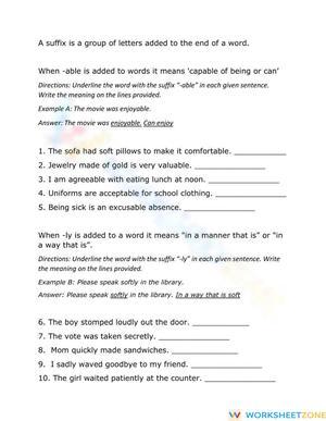 Essential Suffixes -able and -ly Worksheet | Grade 4 ELA