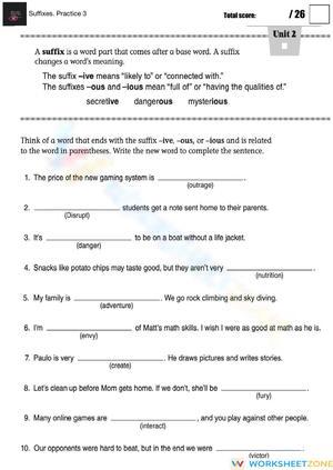 Essential Suffixes Practice Worksheet | Grades 6-8 Printable