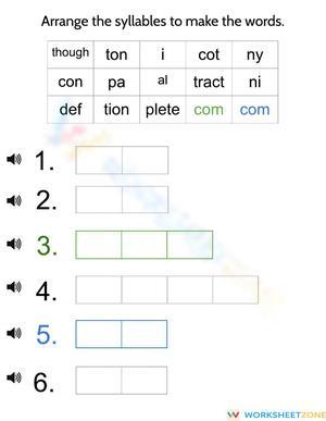 Year 1, Words 1-6 Syllabication