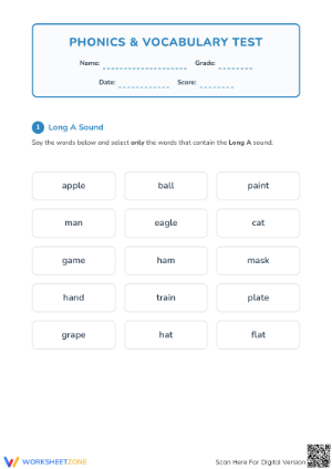 Grade 2 Phonics & Vocabulary Test: CCSS.ELA-LITERACY.RF.2.3 Aligned