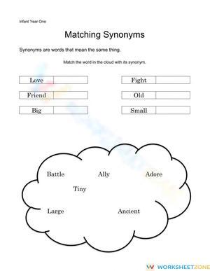 Printable Grade 1 Synonyms Matching Worksheet | ELA