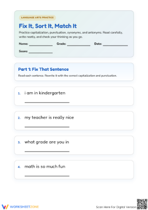 Essential Synonyms, Antonyms & Punctuation Practice (Grades 1-3)
