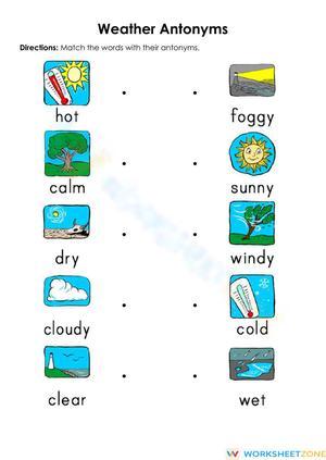 Essential Weather Antonyms Worksheet | Grade 1-2 Printable