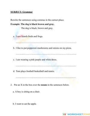 Grammar Worksheet: Commas and Noun Identification