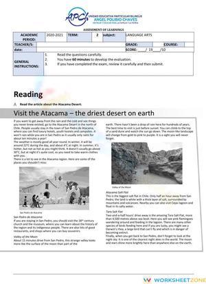 9th Grade ELA Assessment: Atacama Desert Aligned Exam