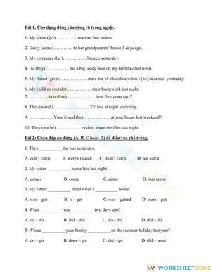 Printable Past Simple Tense Worksheet | Grade 4 ELA