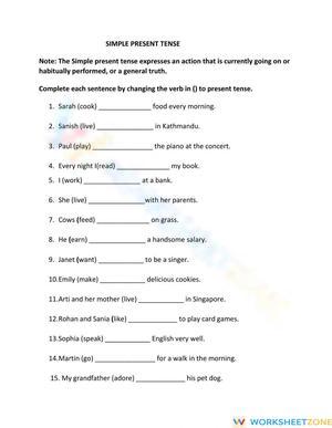 Printable Simple Present Tense Worksheet | Grade 5 ELA
