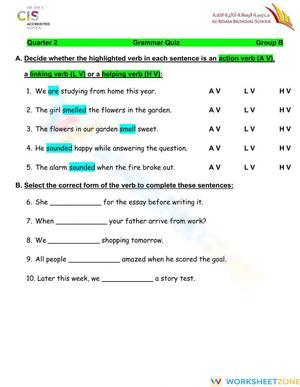 L.6.1 Worksheet: Verb Grammar Quiz — Grade 6 Aligned