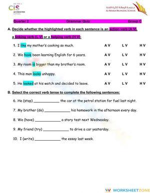 CCSS L.5.1.C Verb Types & Tenses Quiz — Grade 6 Aligned