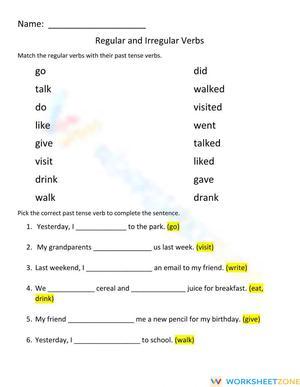 Regular and irregular verbs