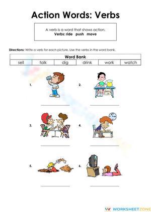 Identifying Action Words Verbs Worksheet