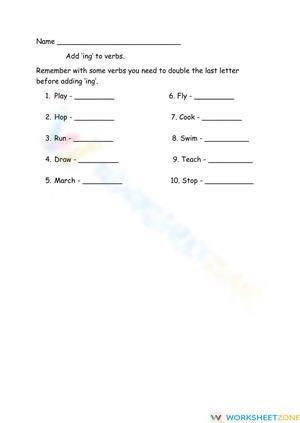 Essential Add 'ing' to Verbs Worksheet | Grades 1-2