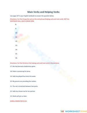 Page 147 Main Verbs and Helping Verbs