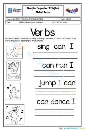 Printable Let's Get to Work Verbs Worksheet | Grade K