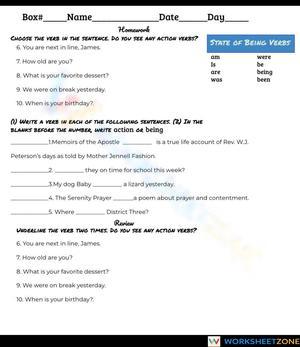 State of Being Verbs HW