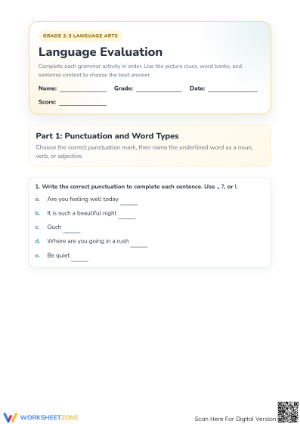 Printable Grade 3 Grammar Evaluation for CCSS.ELA-LITERACY.L.3.1