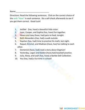Verb Have Present-Past tense Agreement