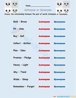 Antonyms and Synonyms