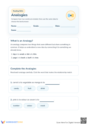 Grade 2-3 Analogies — Printable No-Prep Worksheet