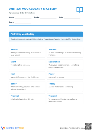 Essential Grade 5 Vocabulary Alphabetical Order Worksheet
